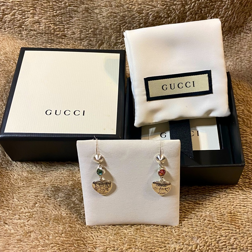 GUCCI Blind For Love Sterling Silver Dangle Stud Earrings
